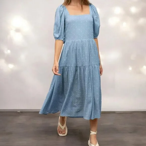 NWT MOON RIVER Clip Dot Midi Tiered Dress - Picture 3 of 6